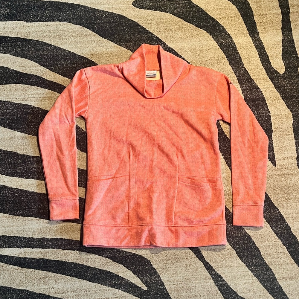 Columbia Womens Sweatshirt Top Coral Pink Chevron Mock Neck Pullover SMALL